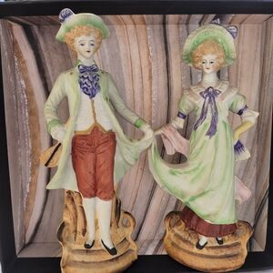 Vintage Victorian ~ Colonial Couple Hand-painted Japan Porcelain Bisque Figures